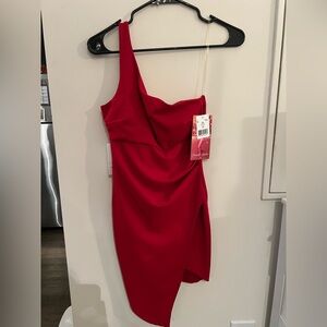 Emerald Sundae Vibrant Red One-Shoulder Dress